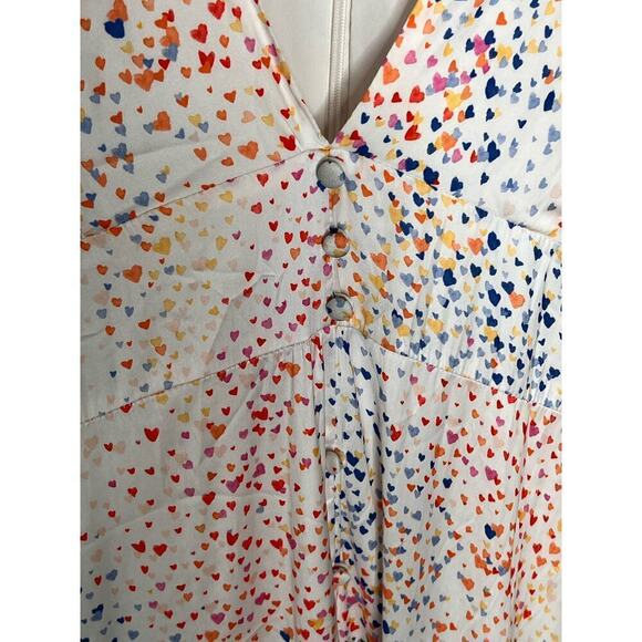 Hutch Multi Heart Short Sleeve V-Neck Button Front Hi-Low Maxi Dress White 12 - Picture 6 of 12